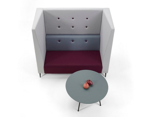 Jensen-Up 25-seat high back acoustic seating pod, gtrey coffee table