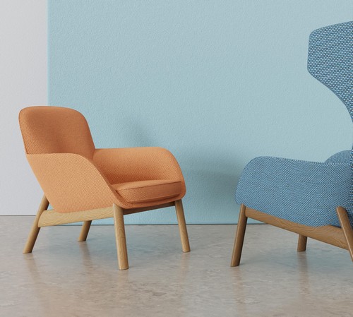 Toro low and high back lounge chairs with wooden legs