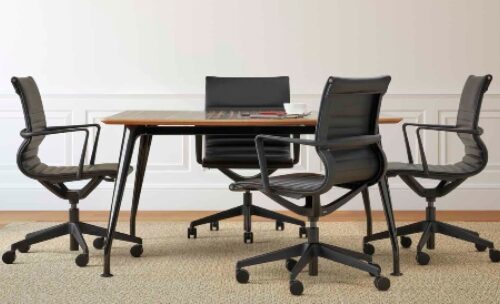 Flux meeting chair | brown faux leather | black frame