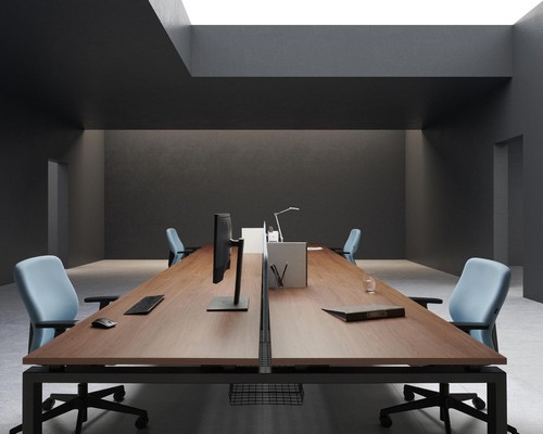 Oblique desks walnut black bench desks