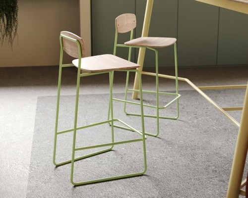Faye high stools in beech, with a Serpentine Green frame