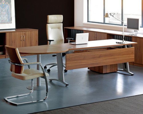 Verco Visual Walnut & Silver desks and desk extension