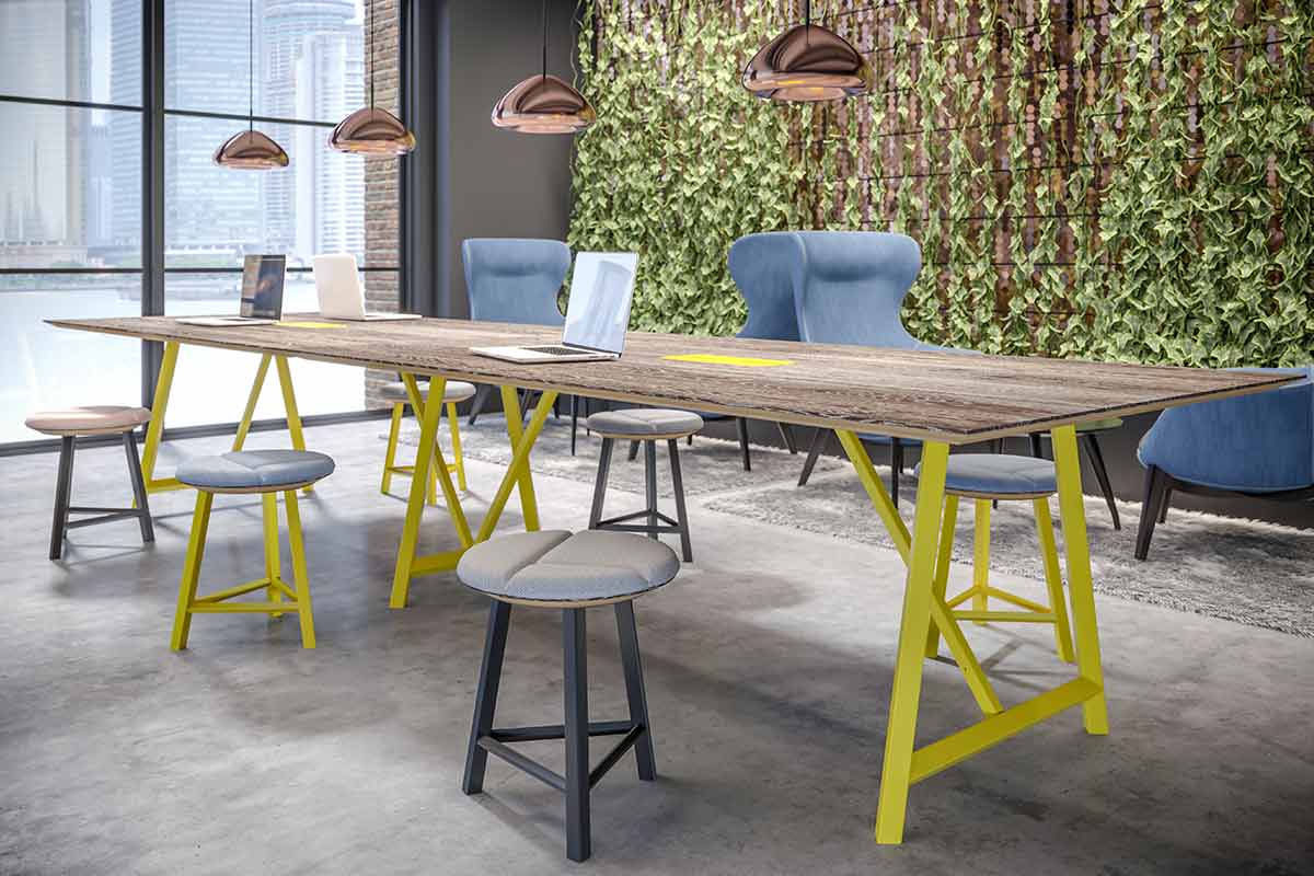 Breakout area in office with stools and chairs