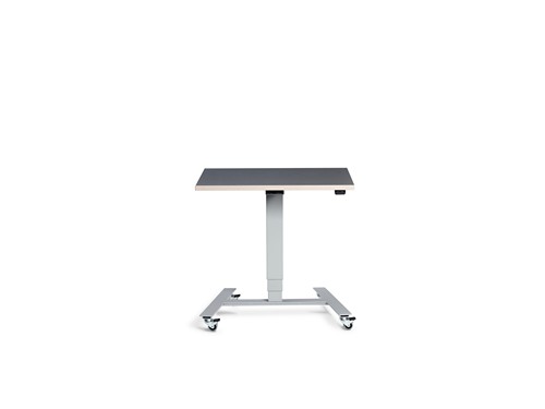 Silver Flex Mobile Sit-Stand Desk with a graphite ply edge top