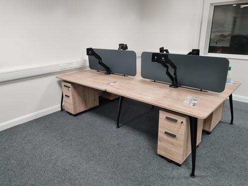 DNA desks in forest oak with black legs