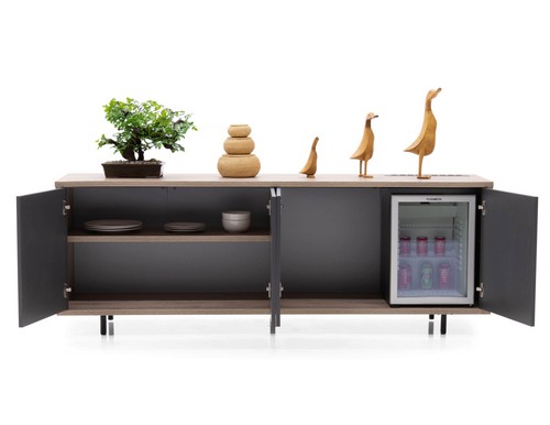 Visual Prestige Credenza, in forest oak with lead grey doors