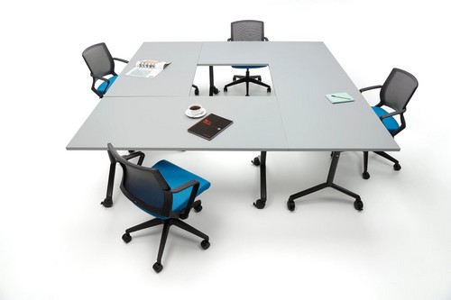 Tilt-top tables and Cube meeting chairs
