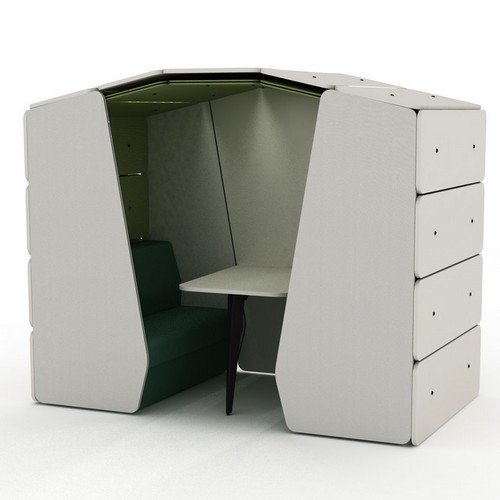 Armadillo 4-seater meeting pod, with high sides, and a closed back
