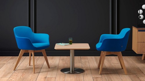 Danny blue lounge chairs, Farringdon square coffee table