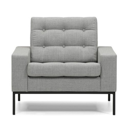 Abby Lounge armchair in grey fabric, black legs