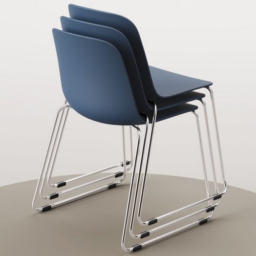 Blue Loria side chairs with skid leg frames