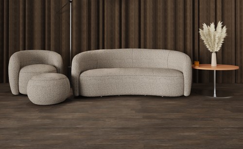 Phoebe Sofa, swivel accent chair and footstool