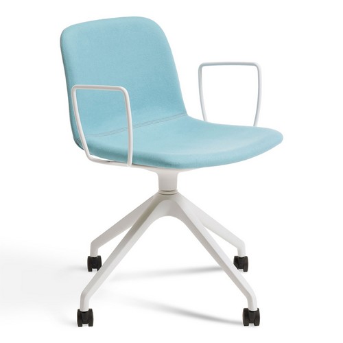 Bethan swivel meeting chair | blue fabric | white base and arms