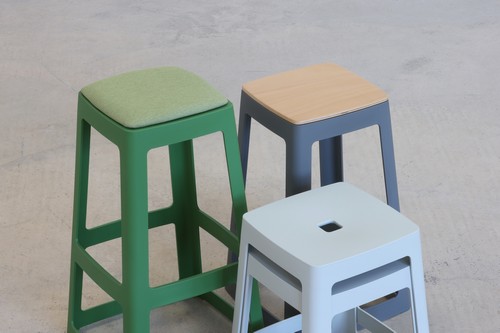 Base High Stools with an upholstered seat pad, and ply seat