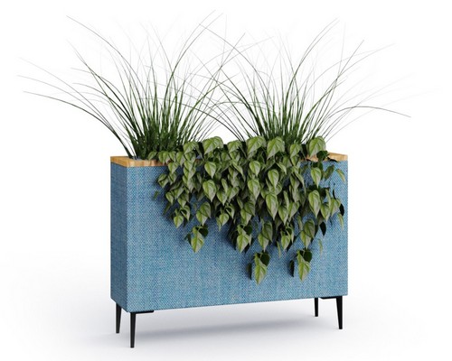 Low planter with legs in fabric wood top